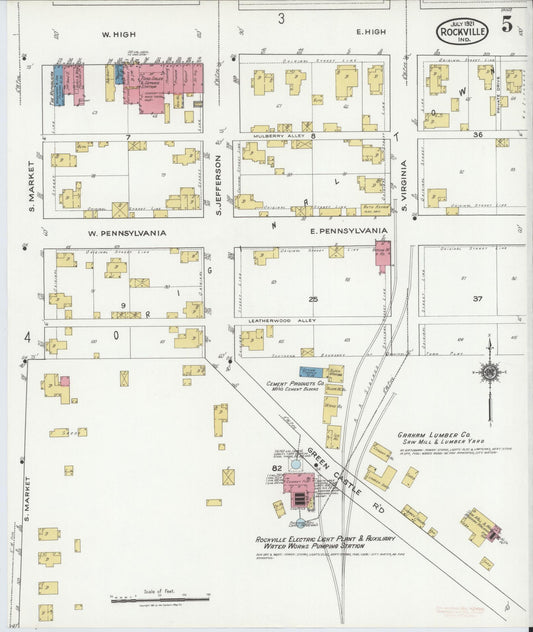 Sanborn Fire Insurance Map from Rockville, Parke County, Indiana (1921), Sheet #0005 - Historic Sanborn Fire Insurance Map Print, vintage old map wall art, antique decor, genealogy gift, Indiana Indiana map