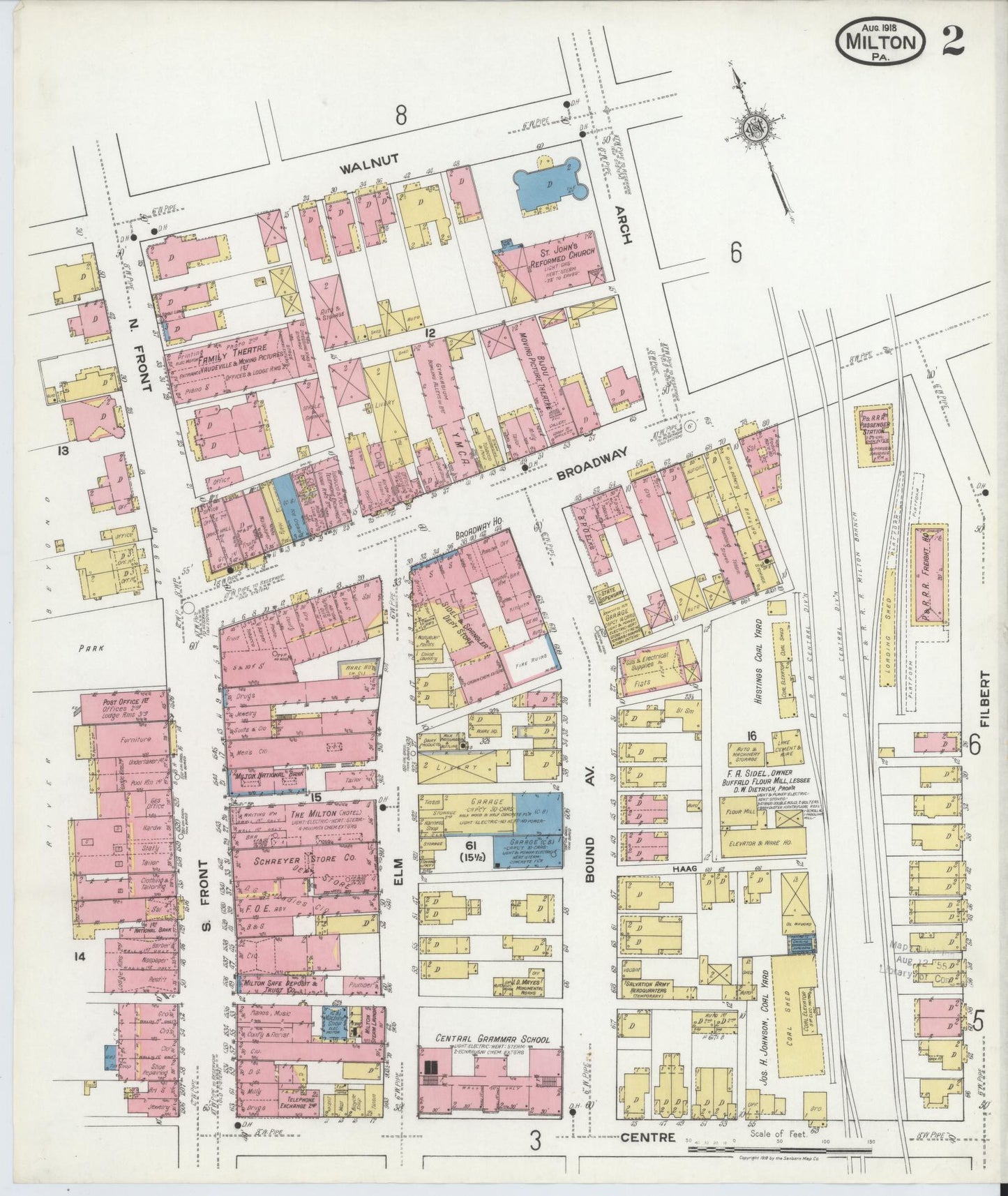 Sanborn Fire Insurance Map from Milton, Northumberland County, Pennsylvania (1918), Sheet #0002 - Complete Map Set gallery image, historic Sanborn map, vintage wall art, Pennsylvania Pennsylvania