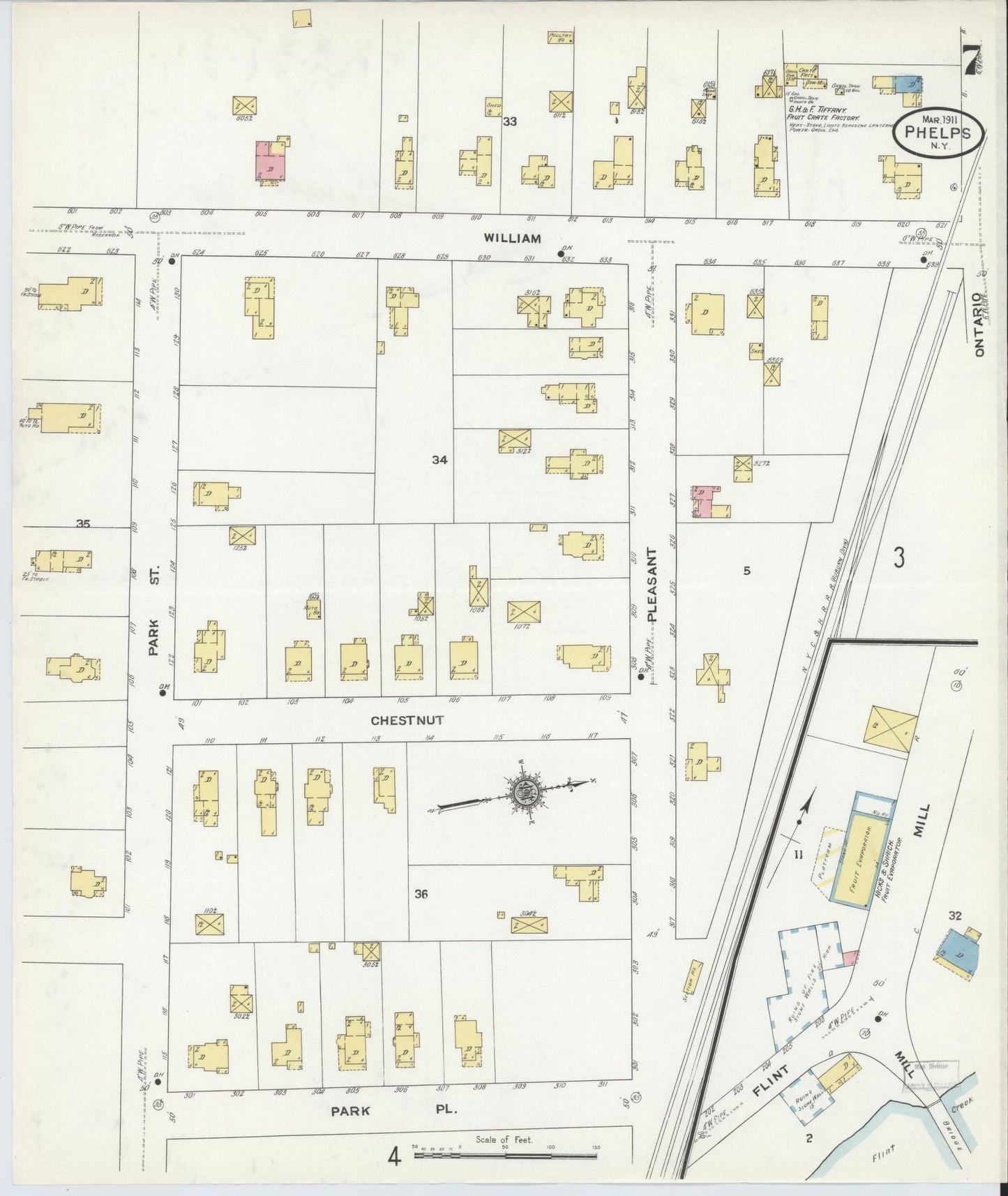 Sanborn Fire Insurance Map from Phelps, Ontario County, New York (1911), Sheet #0007 - Historic Sanborn Fire Insurance Map Print, vintage old map wall art, antique decor, genealogy gift, New York New York map