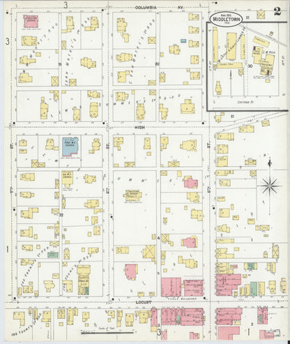 Sanborn Fire Insurance Map from Middletown, Henry County, Indiana (1902), Sheet #0002 - Complete Map Set gallery image, historic Sanborn map, vintage wall art, Indiana Indiana