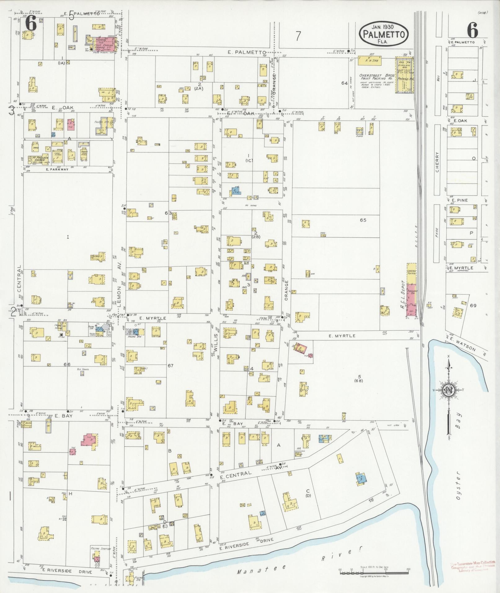 Sanborn Fire Insurance Map from Palmetto, Manatee County, Florida (1930), Sheet #0006 - Complete Map Set gallery image, historic Sanborn map, vintage wall art, Florida Florida