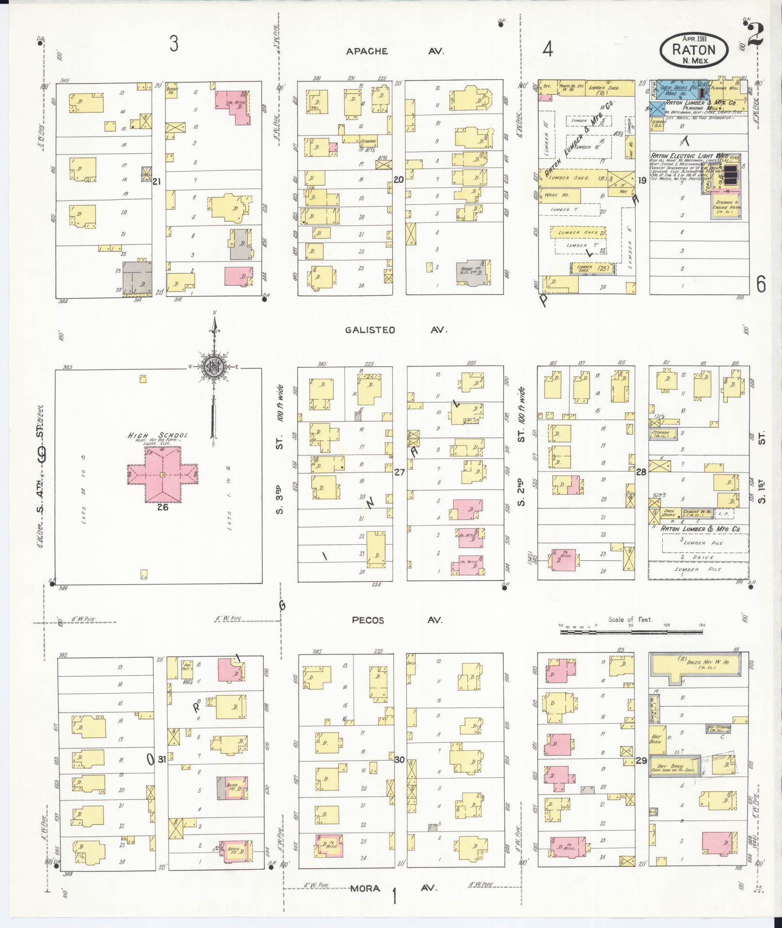 Sanborn Fire Insurance Map from Raton, Colfax County, New Mexico (1911), Sheet #0002 - Complete Map Set gallery image, historic Sanborn map, vintage wall art, New Mexico New Mexico