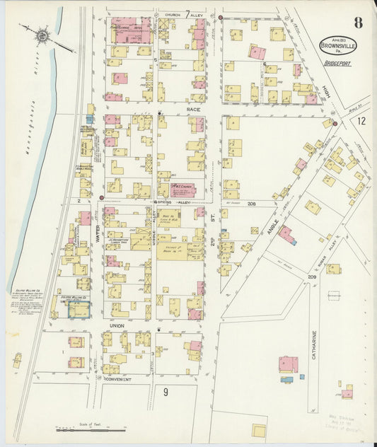 Sanborn Fire Insurance Map from Brownsville, Fayette County, Pennsylvania (1913), Sheet #0008 - Historic Sanborn Fire Insurance Map Print, vintage old map wall art, antique decor, genealogy gift, Pennsylvania Pennsylvania map