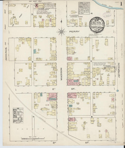 Sanborn Fire Insurance Map from Port Clinton, Ottawa County, Ohio (1884), Sheet #0001 - Historic Sanborn Fire Insurance Map Print, vintage old map wall art, antique decor, genealogy gift, Ohio Ohio map