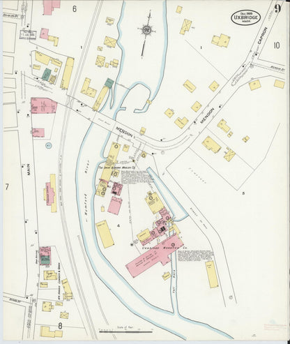 Sanborn Fire Insurance Map from Uxbridge, Worcester County, Massachusetts (1909), Sheet #0009 - Complete Map Set gallery image, historic Sanborn map, vintage wall art, Massachusetts Massachusetts