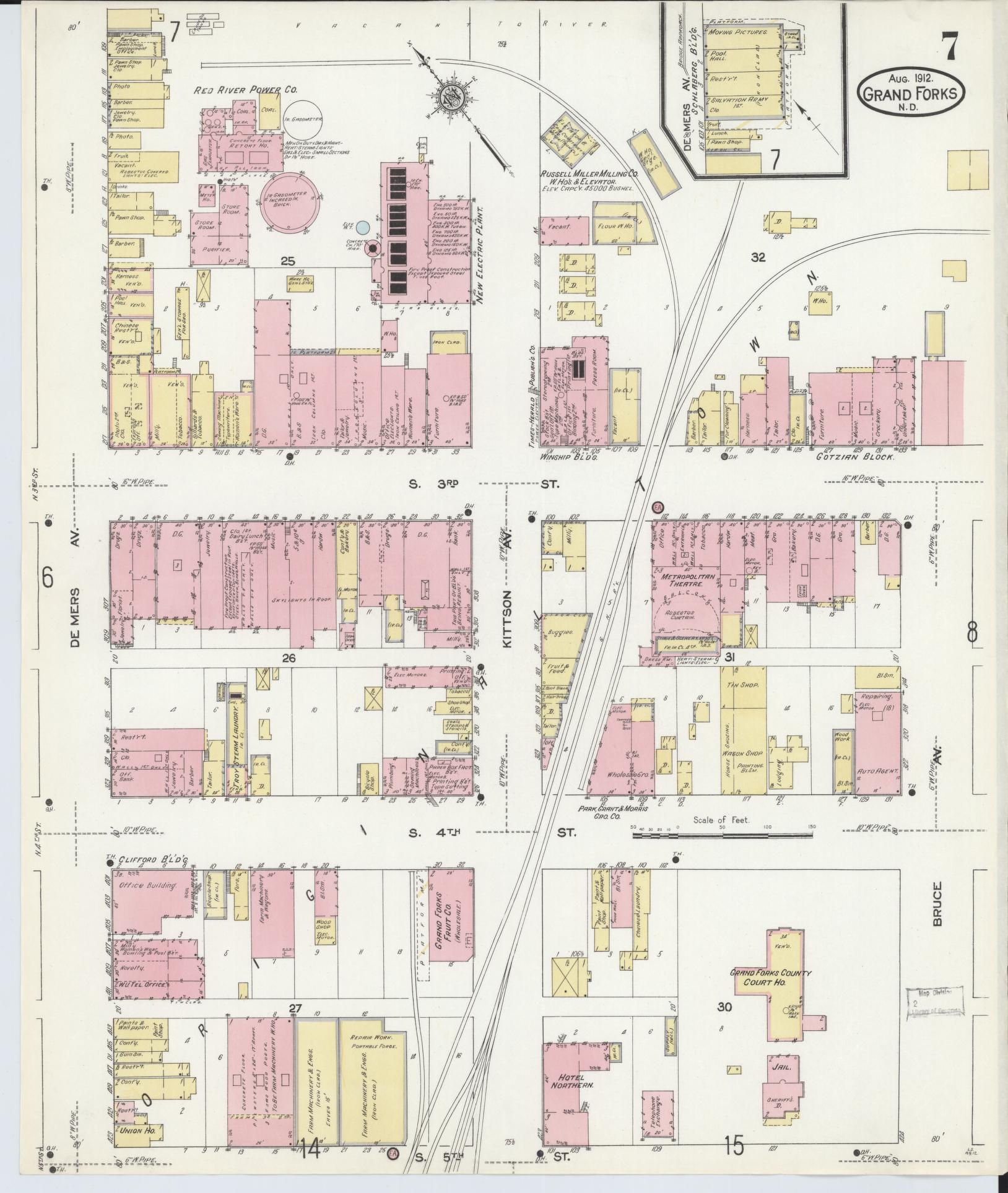 Sanborn Fire Insurance Map from Grand Forks, Grand Forks County, North Dakota (1912), Sheet #0007 - Complete Map Set gallery image, historic Sanborn map, vintage wall art, North Dakota North Dakota