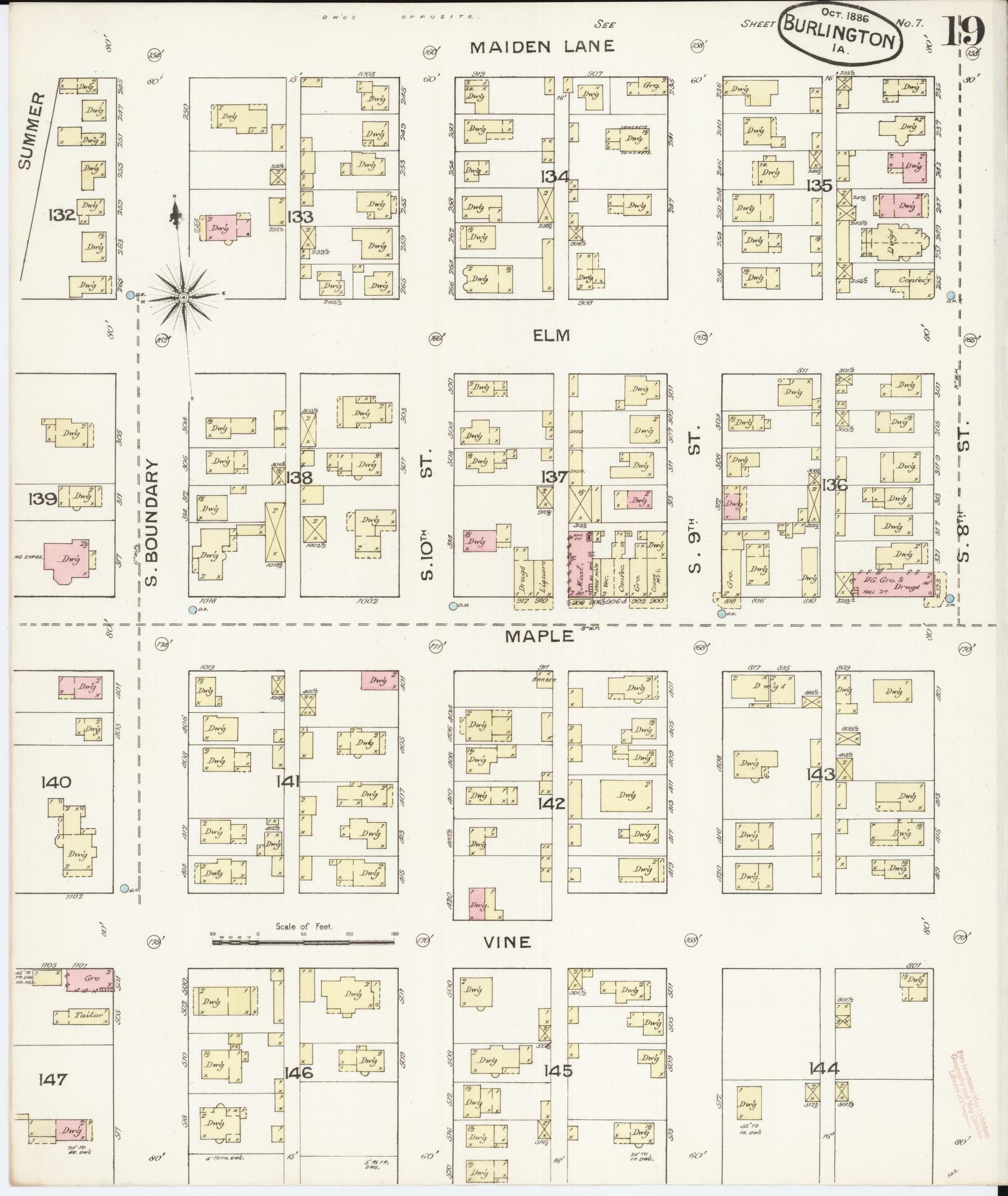 Sanborn Fire Insurance Map from Burlington, Des Moines County, Iowa (1888), Sheet #0019 - Historic Sanborn Fire Insurance Map Print, vintage old map wall art