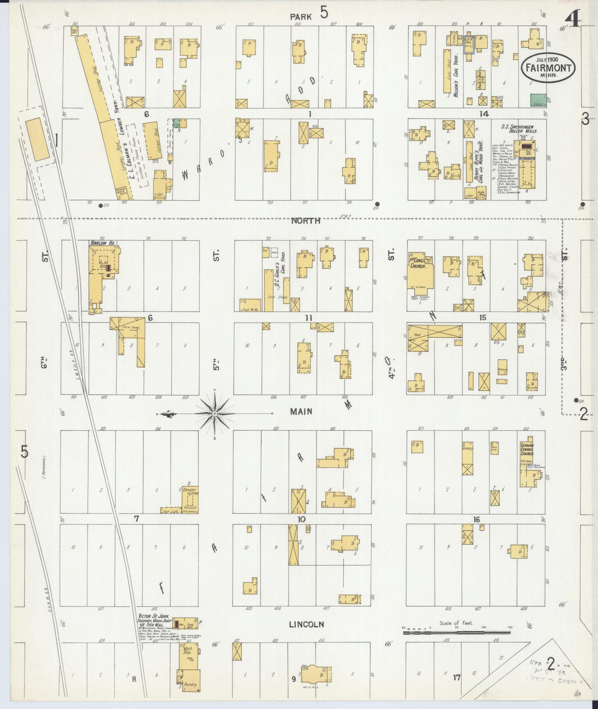 Sanborn Fire Insurance Map from Fairmont, Martin County, Minnesota (1900), Sheet #0004 - Historic Sanborn Fire Insurance Map Print, vintage old map wall art, antique decor, genealogy gift, Minnesota Minnesota map