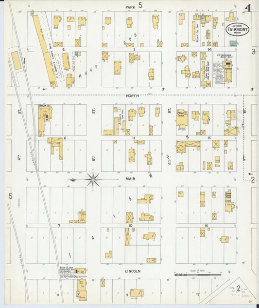 Sanborn Fire Insurance Map from Fairmont, Martin County, Minnesota (1900), Sheet #0004 - Historic Sanborn Fire Insurance Map Print, vintage old map wall art, antique decor, genealogy gift, Minnesota Minnesota map