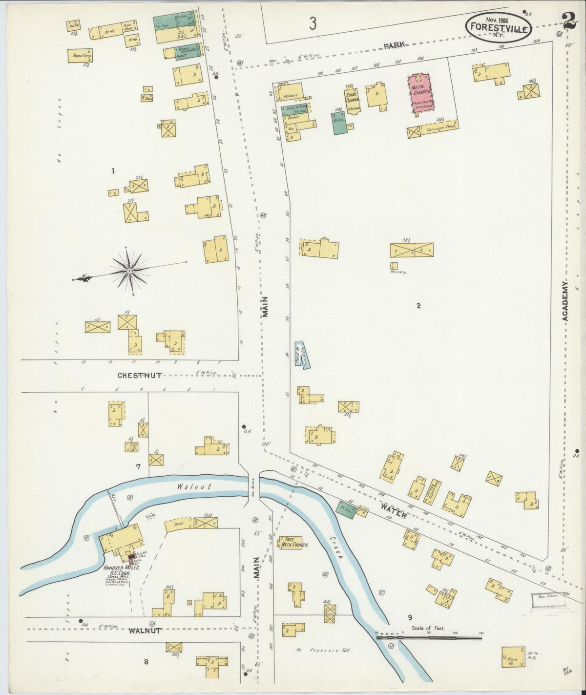 Sanborn Fire Insurance Map from Forestville, Chautauqua County, New York (1906), Sheet #0002 - Historic Sanborn Fire Insurance Map Print, vintage old map wall art, antique decor, genealogy gift, New York New York map