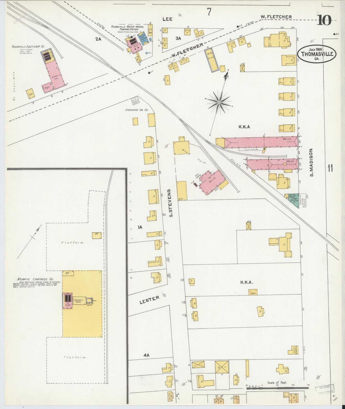 Sanborn Fire Insurance Map from Thomasville, Thomas County, Georgia (1905), Sheet #0010 - Complete Map Set gallery image, historic Sanborn map, vintage wall art, Georgia Georgia