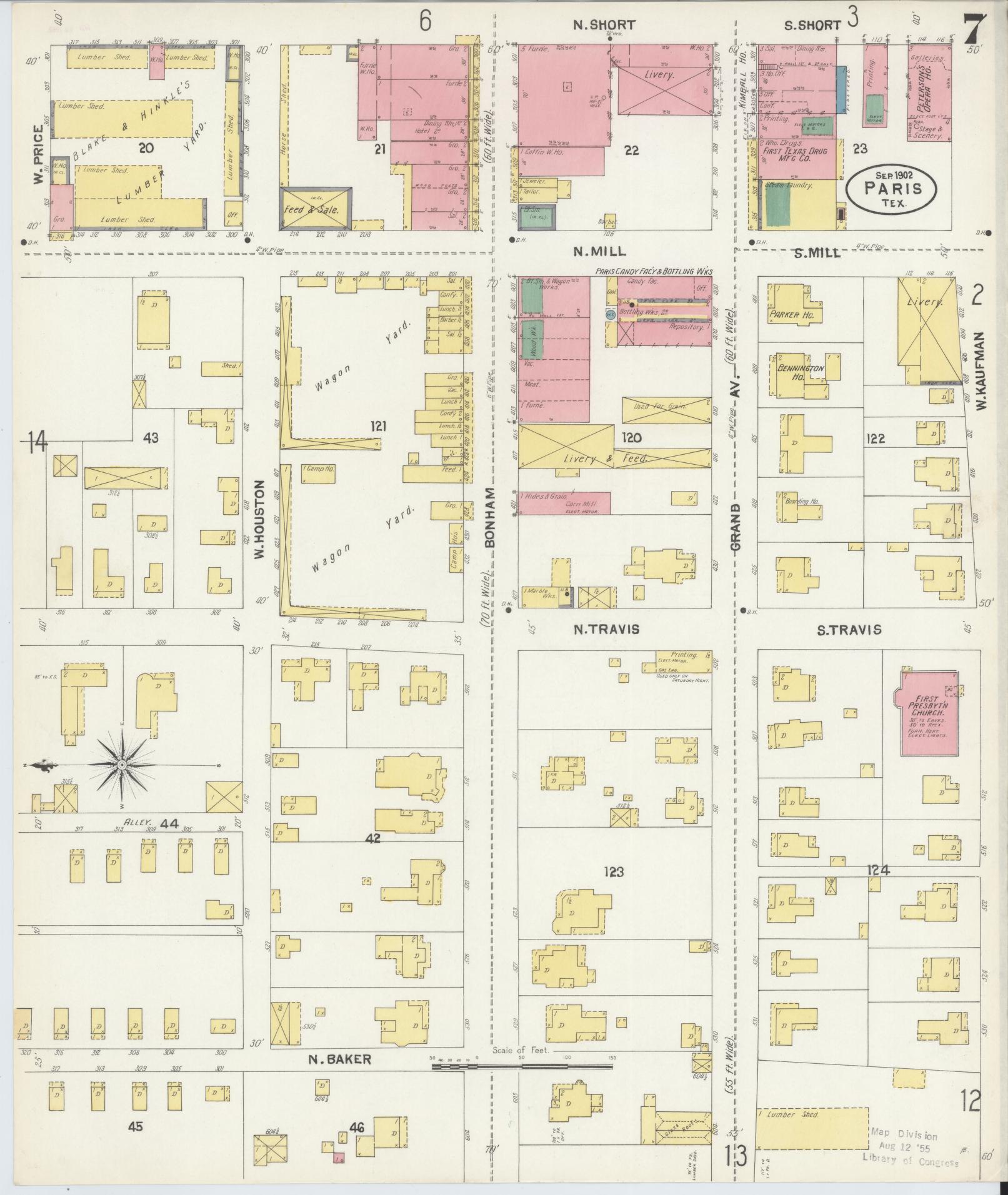 Sanborn Fire Insurance Map from Paris, Lamar County, Texas (1902), Sheet #0007 - Historic Sanborn Fire Insurance Map Print, vintage old map wall art, antique decor, genealogy gift, Texas Texas map