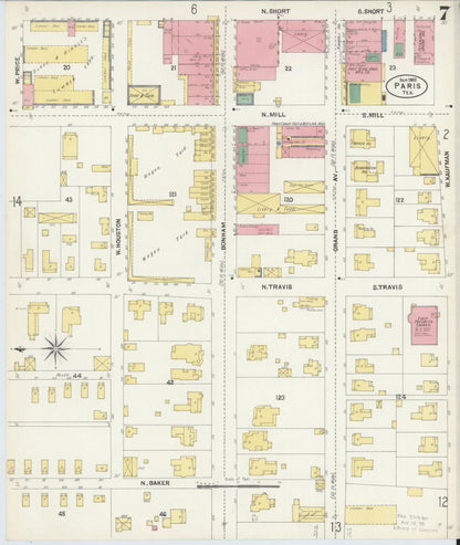 Sanborn Fire Insurance Map from Paris, Lamar County, Texas (1902), Sheet #0007 - Historic Sanborn Fire Insurance Map Print, vintage old map wall art, antique decor, genealogy gift, Texas Texas map