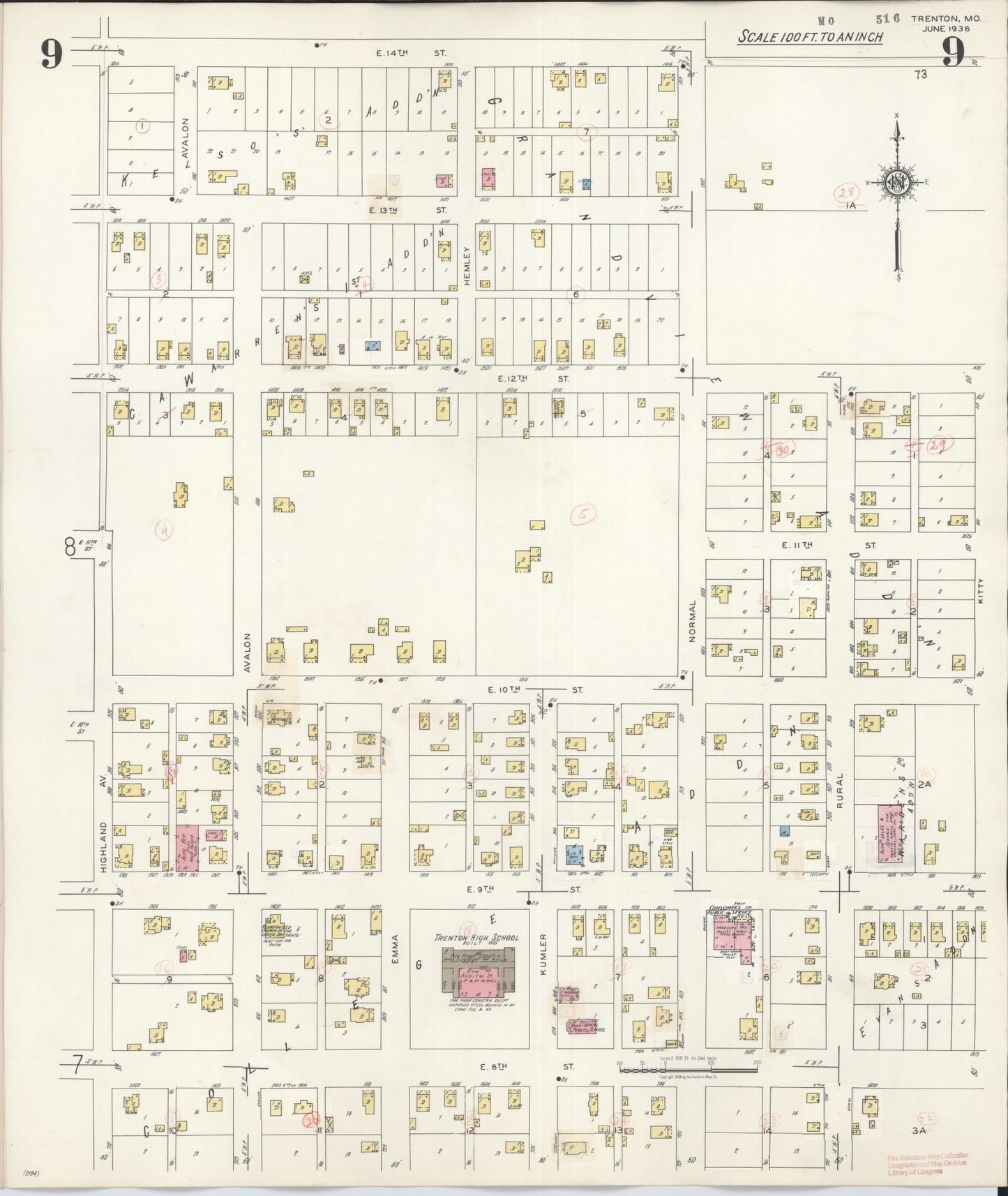 Sanborn Fire Insurance Map from Trenton, Grundy County, Missouri (1948), Sheet #0009 - Historic Sanborn Fire Insurance Map Print, vintage old map wall art, antique decor, genealogy gift, Missouri Missouri map