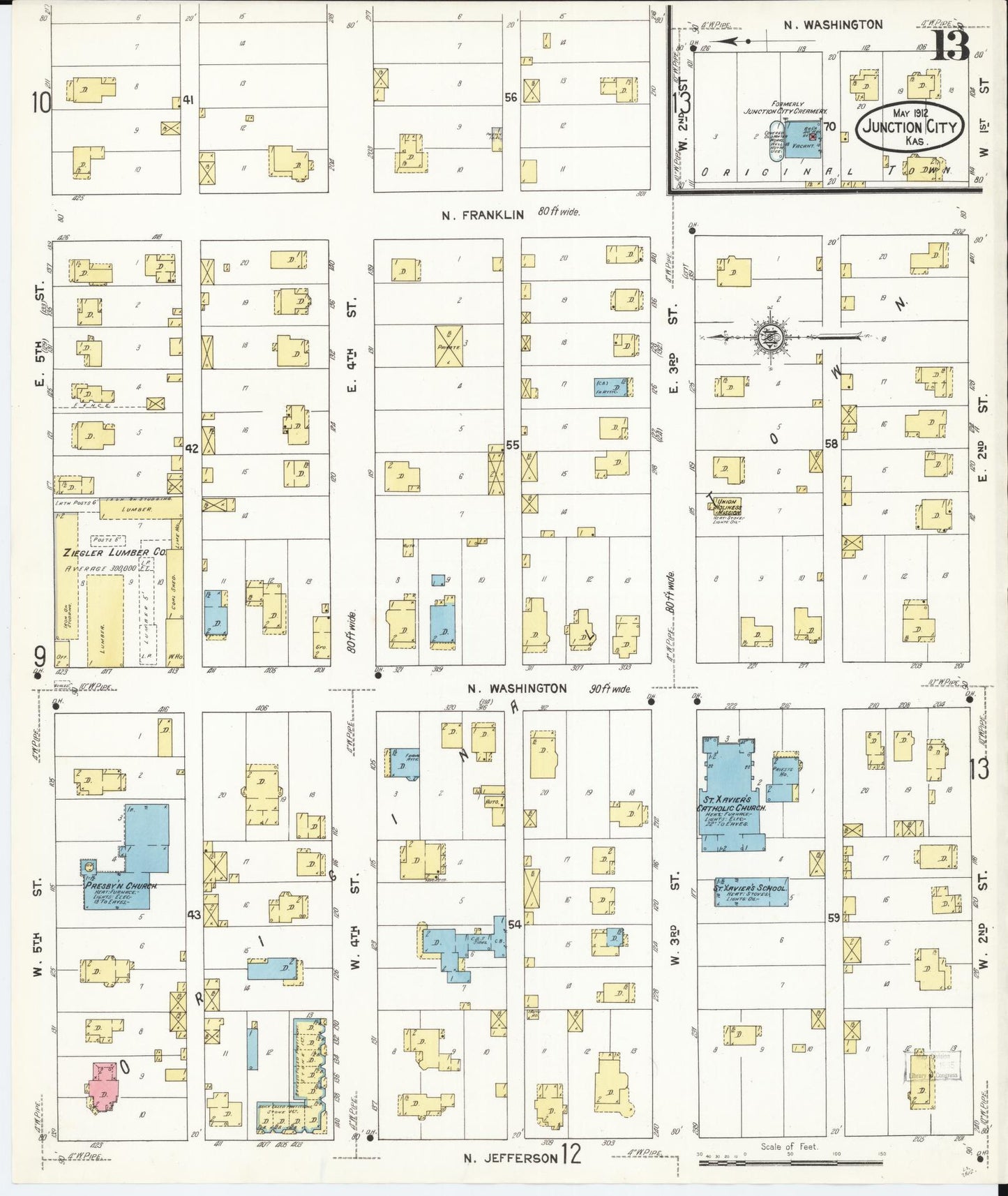 Sanborn Fire Insurance Map from Junction City, Geary County, Kansas (1912), Sheet #0013 - Complete Map Set gallery image, historic Sanborn map, vintage wall art, Kansas Kansas