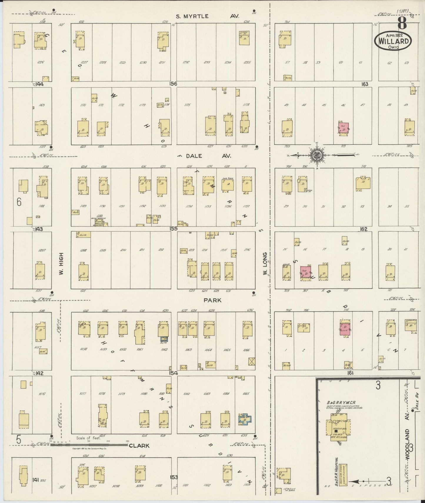 Sanborn Fire Insurance Map from Willard, Huron County, Ohio (1922), Sheet #0008 - Complete Map Set gallery image, historic Sanborn map, vintage wall art, Ohio Ohio