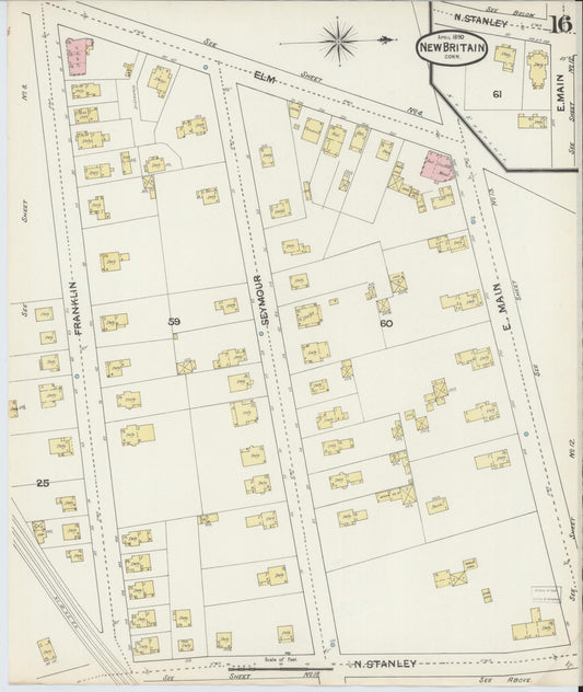 Sanborn Fire Insurance Map from New Britain, Hartford County, Connecticut (1890), Sheet #0016 - Historic Sanborn Fire Insurance Map Print, vintage old map wall art, antique decor, genealogy gift, Connecticut Connecticut map