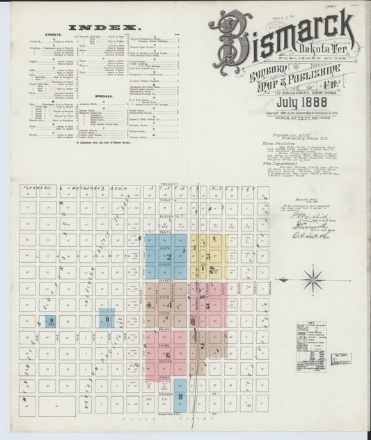 Sanborn Fire Insurance Map from Bismarck, Burleigh County, North Dakota (1888), Sheet #0001 - Historic Sanborn Fire Insurance Map Print, vintage old map wall art, antique decor, genealogy gift, North Dakota North Dakota map