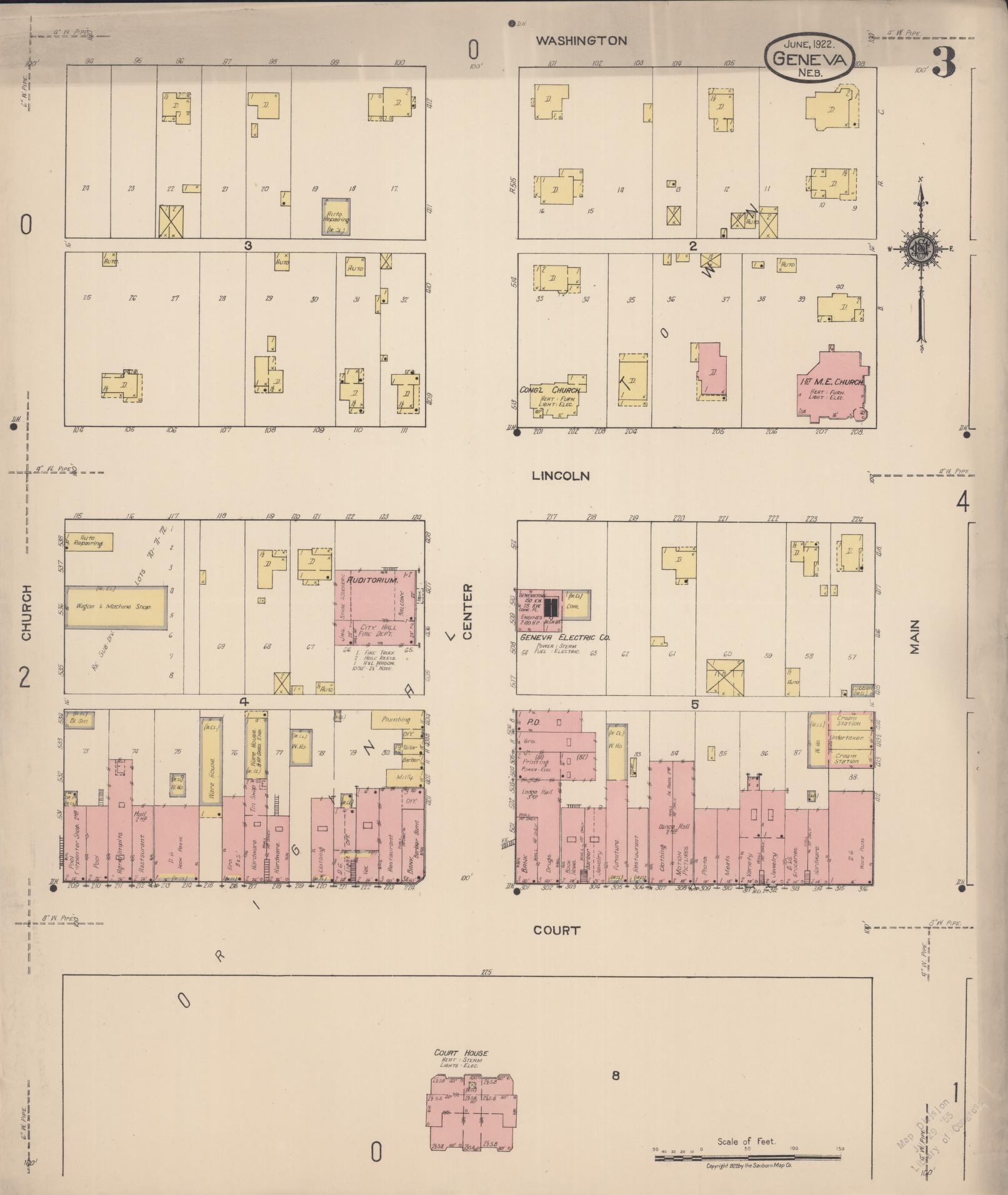 Sanborn Fire Insurance Map from Geneva, Fillmore County, Nebraska (1922), Sheet #0003 - Historic Sanborn Fire Insurance Map Print, vintage old map wall art, antique decor, genealogy gift, Nebraska Nebraska map