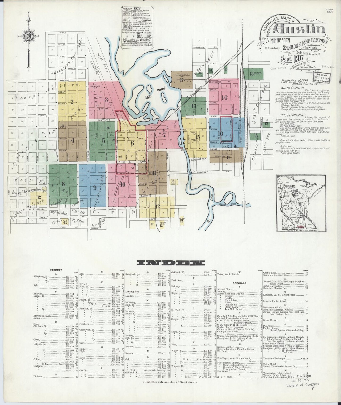 Sanborn Fire Insurance Map from Austin, Mower County, Minnesota (1917), Sheet #0001 - Historic Sanborn Fire Insurance Map Print, vintage old map wall art, antique decor, genealogy gift, Minnesota Minnesota map