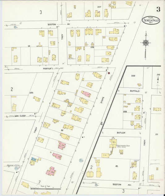 Sanborn Fire Insurance Map from Seneca Falls, Seneca County, New York (1911), Sheet #0003 - Historic Sanborn Fire Insurance Map Print, vintage old map wall art, antique decor, genealogy gift, New York New York map