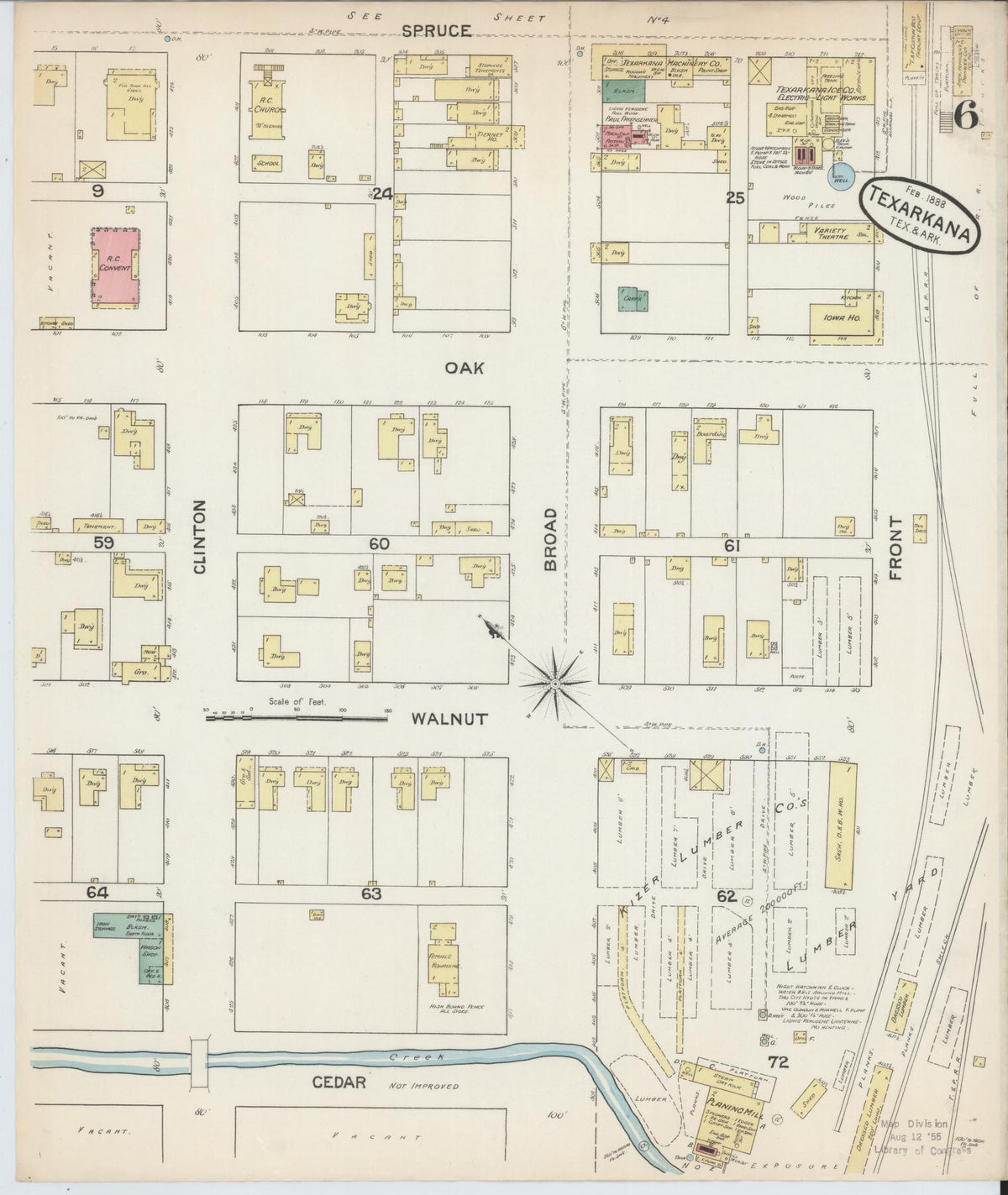 Sanborn Fire Insurance Map from Texarkana, Bowie County, Texas (1888), Sheet #0006 - Historic Sanborn Fire Insurance Map Print, vintage old map wall art, antique decor, genealogy gift, Texas Texas map