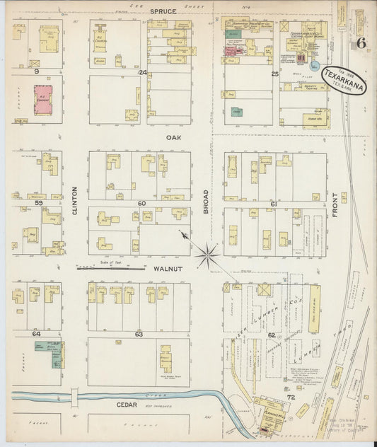 Sanborn Fire Insurance Map from Texarkana, Bowie County, Texas (1888), Sheet #0006 - Historic Sanborn Fire Insurance Map Print, vintage old map wall art, antique decor, genealogy gift, Texas Texas map