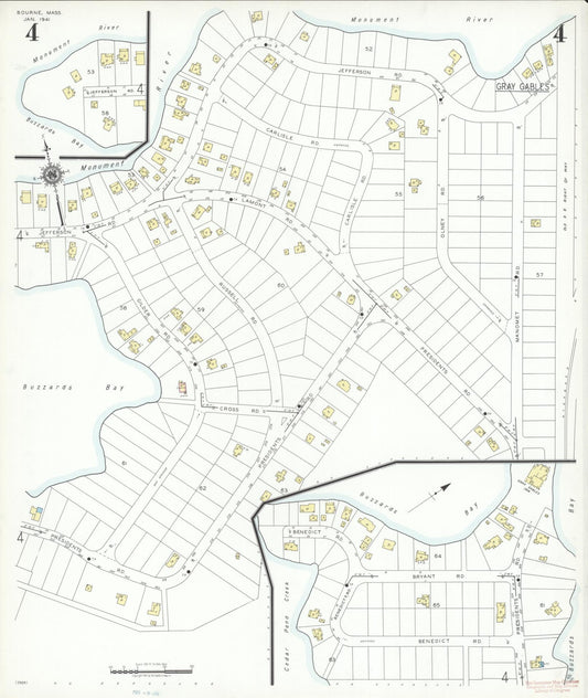 Sanborn Fire Insurance Map from Bourne, Barnstable County, Massachusetts (1941), Sheet #0004 - Historic Sanborn Fire Insurance Map Print, vintage old map wall art, antique decor, genealogy gift, Massachusetts Massachusetts map