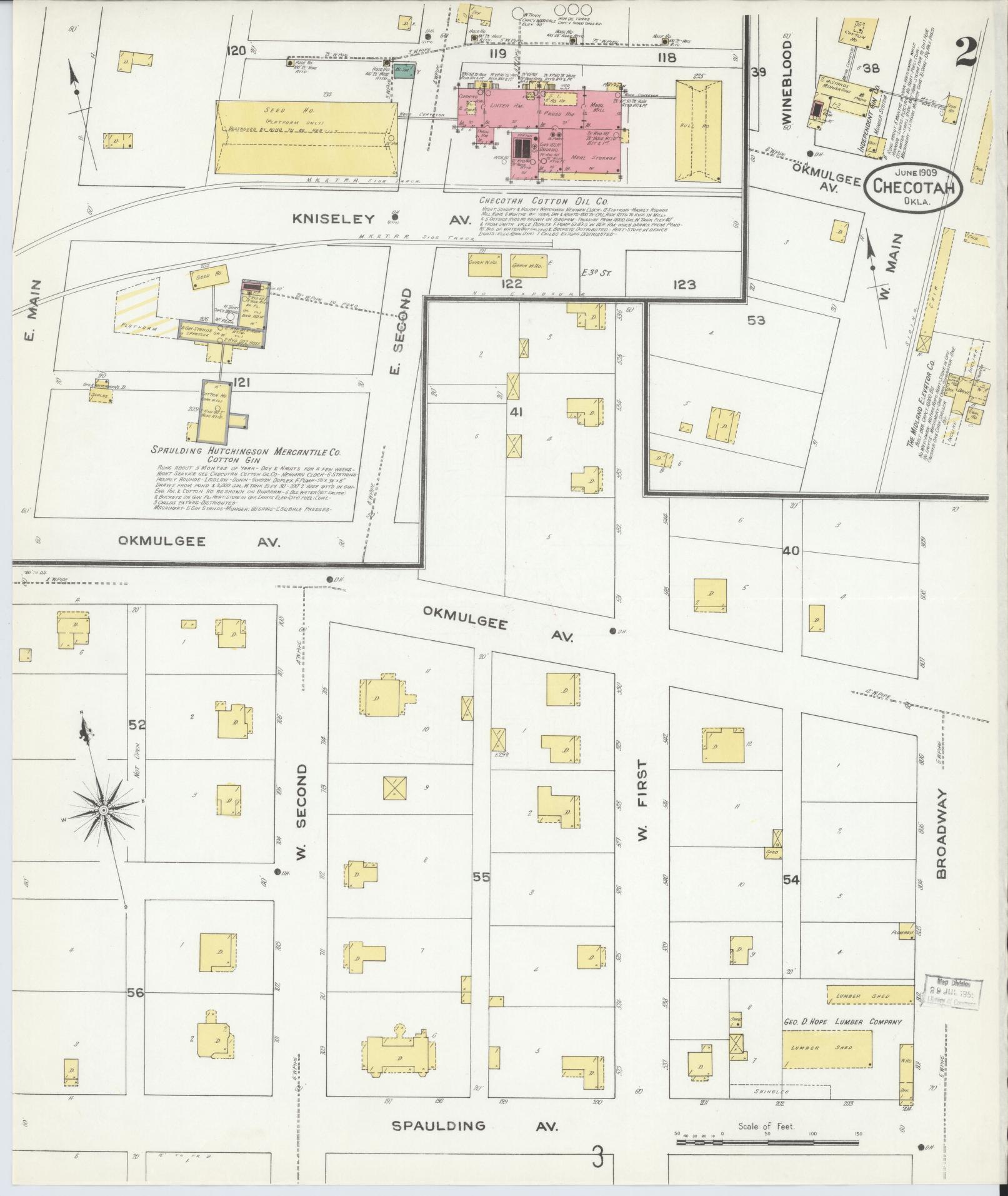 Sanborn Fire Insurance Map from Checotah, McIntosch County, Oklahoma (1909), Sheet #0002 - Historic Sanborn Fire Insurance Map Print, vintage old map wall art, antique decor, genealogy gift, Oklahoma Oklahoma map