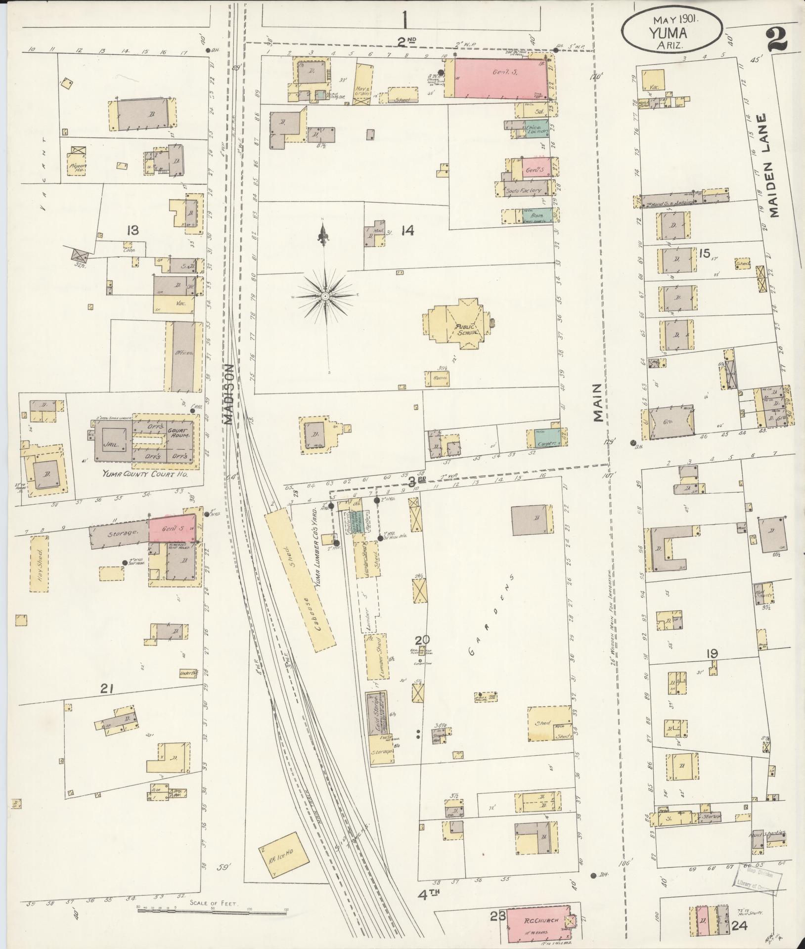 Sanborn Fire Insurance Map from Yuma, Yuma County, Arizona (1901), Sheet #0002 - Complete Map Set gallery image, historic Sanborn map, vintage wall art, Arizona Arizona