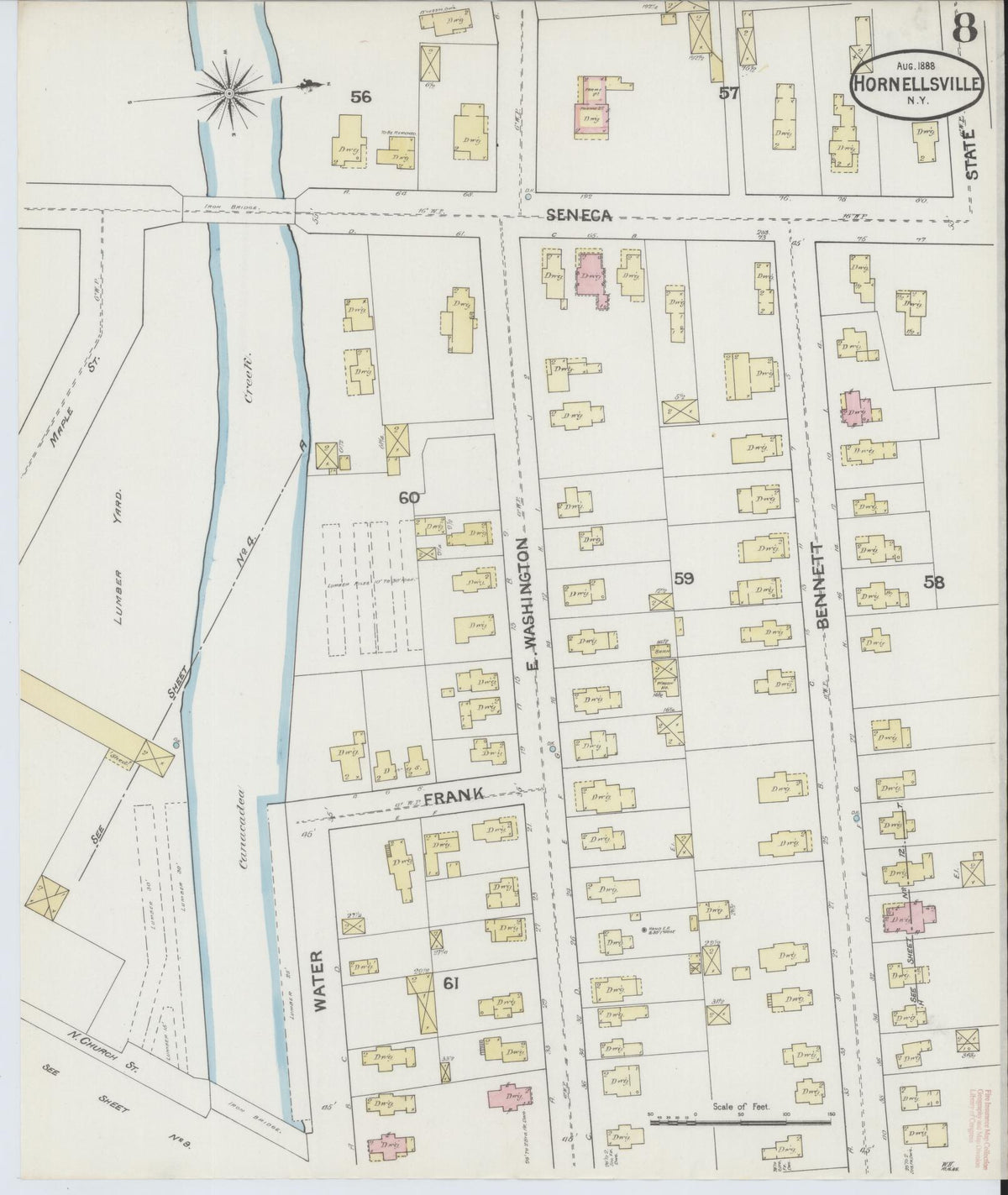 Sanborn Fire Insurance Map from Hornell, Steuben County, New York (1888), Sheet #0008 - Complete Map Set gallery image, historic Sanborn map, vintage wall art, New York New York