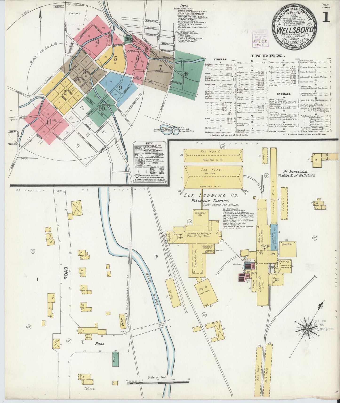 Sanborn Fire Insurance Map from Wellsboro, Tioga County, Pennsylvania (1904), Sheet #0001 - Complete Map Set gallery image, historic Sanborn map, vintage wall art, Pennsylvania Pennsylvania