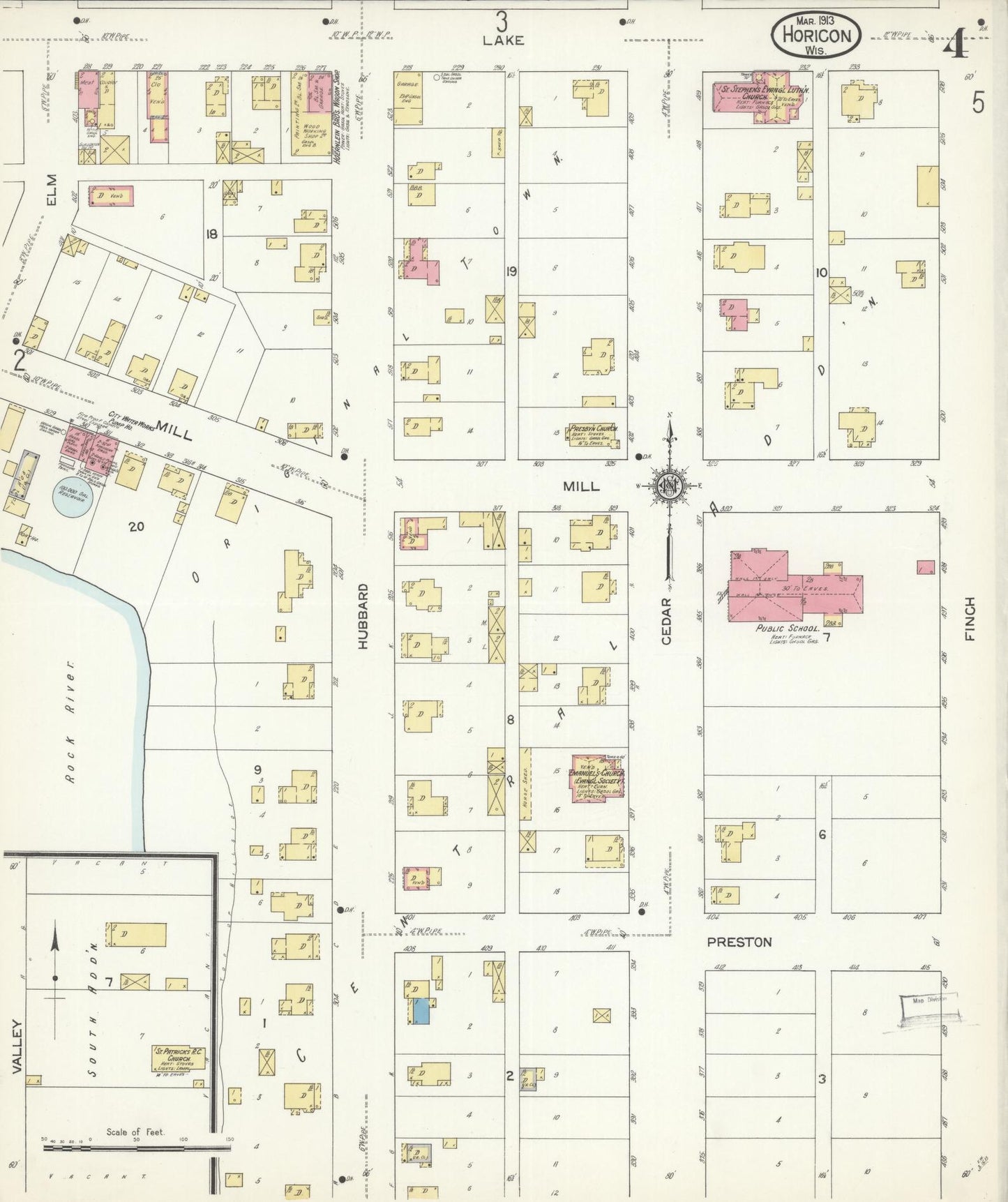 Sanborn Fire Insurance Map from Horicon, Dodge County, Wisconsin (1913), Sheet #0004 - Historic Sanborn Fire Insurance Map Print, vintage old map wall art, antique decor, genealogy gift, Wisconsin Wisconsin map