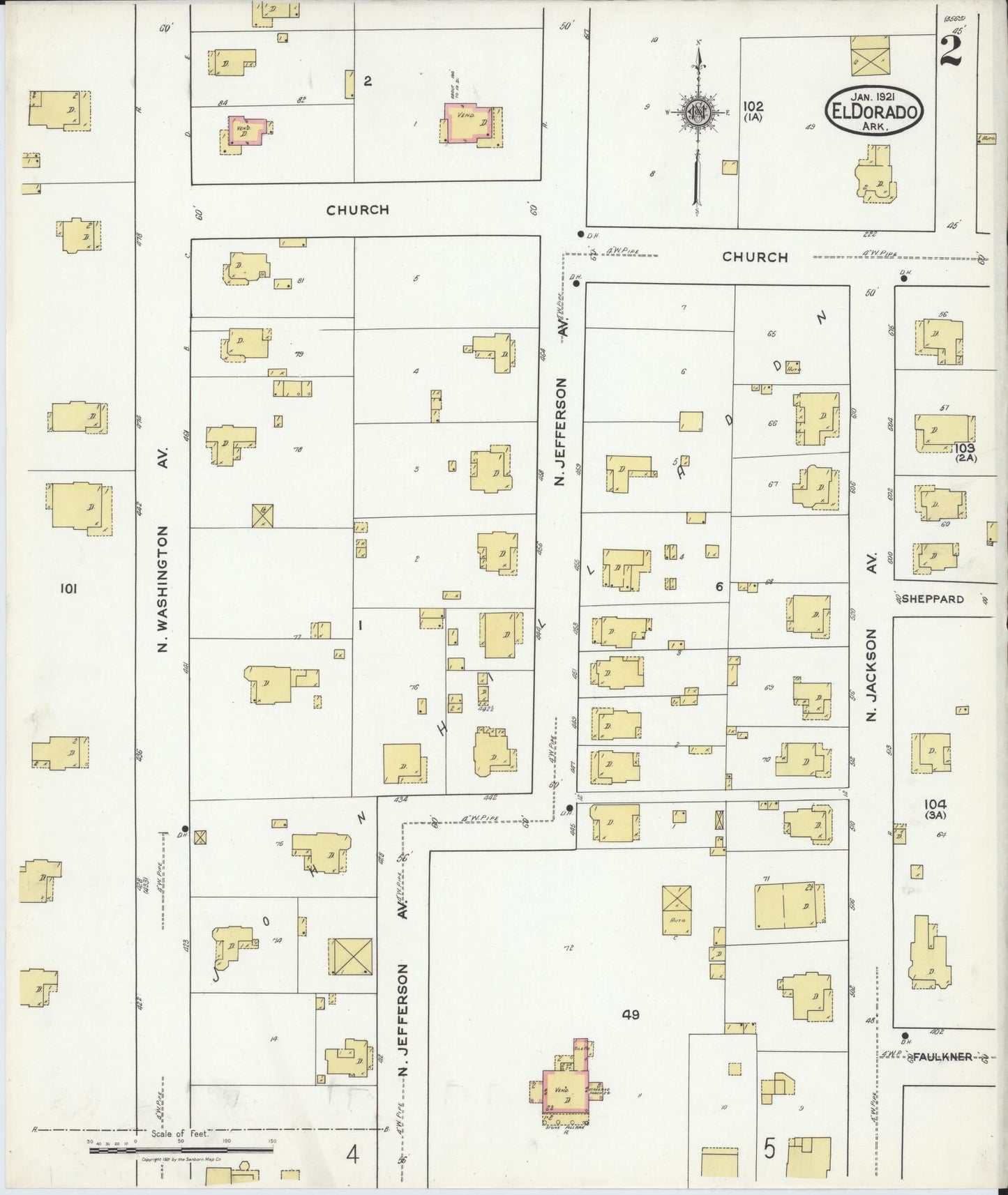 Sanborn Fire Insurance Map from El Dorado, Union County, Arkansas (1921), Sheet #0002 - Complete Map Set gallery image, historic Sanborn map, vintage wall art, Arkansas Arkansas