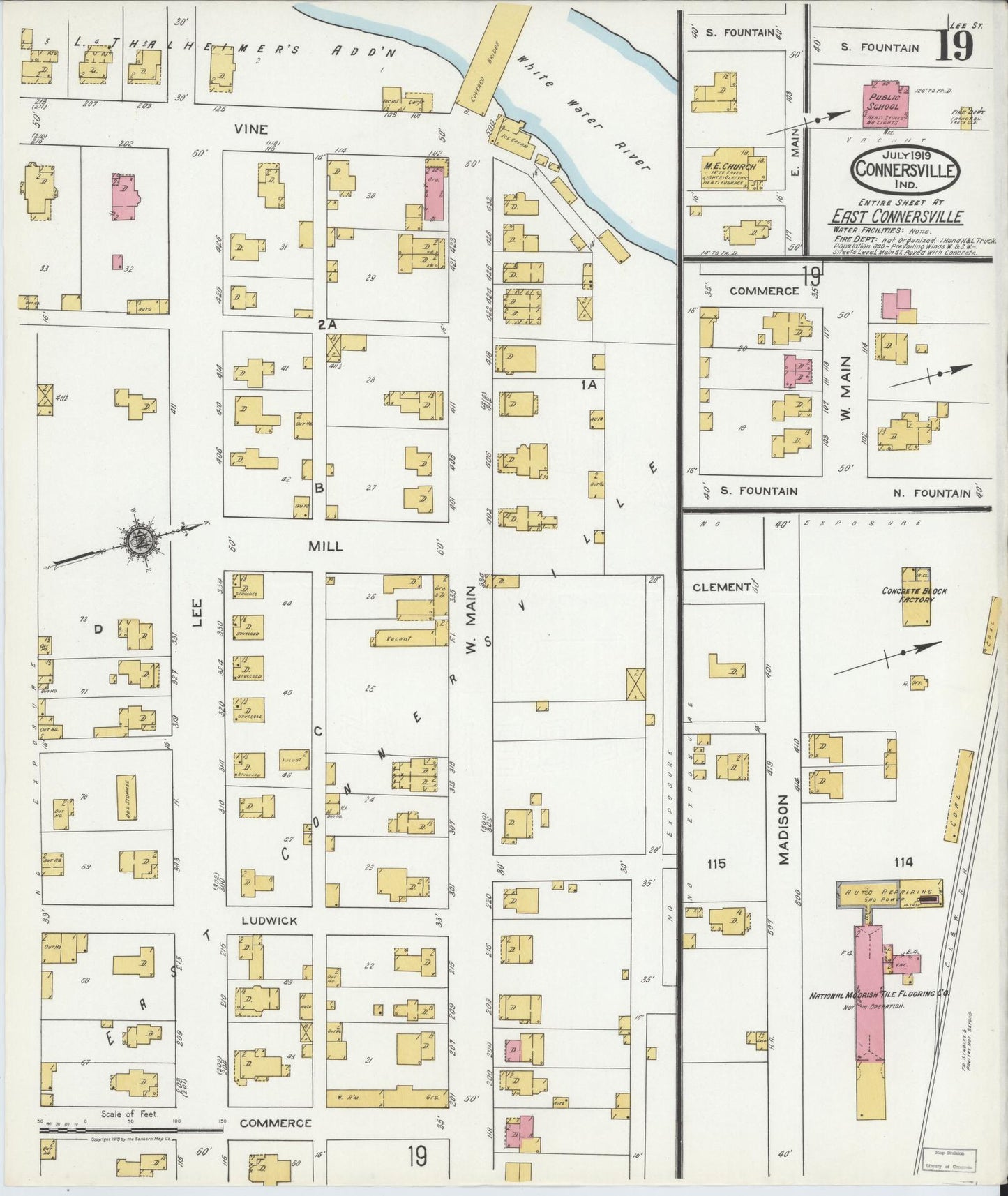 Sanborn Fire Insurance Map from Connersville, Fayette County, Indiana (1919), Sheet #0019 - Historic Sanborn Fire Insurance Map Print, vintage old map wall art, antique decor, genealogy gift, Indiana Indiana map