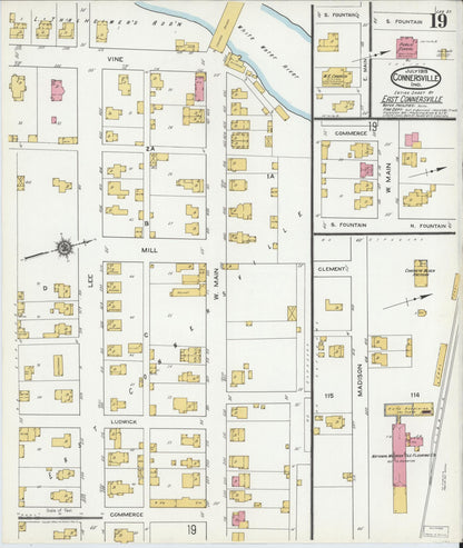 Sanborn Fire Insurance Map from Connersville, Fayette County, Indiana (1919), Sheet #0019 - Historic Sanborn Fire Insurance Map Print, vintage old map wall art, antique decor, genealogy gift, Indiana Indiana map
