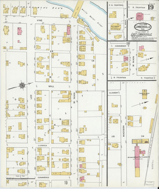 Sanborn Fire Insurance Map from Connersville, Fayette County, Indiana (1919), Sheet #0019 - Historic Sanborn Fire Insurance Map Print, vintage old map wall art, antique decor, genealogy gift, Indiana Indiana map