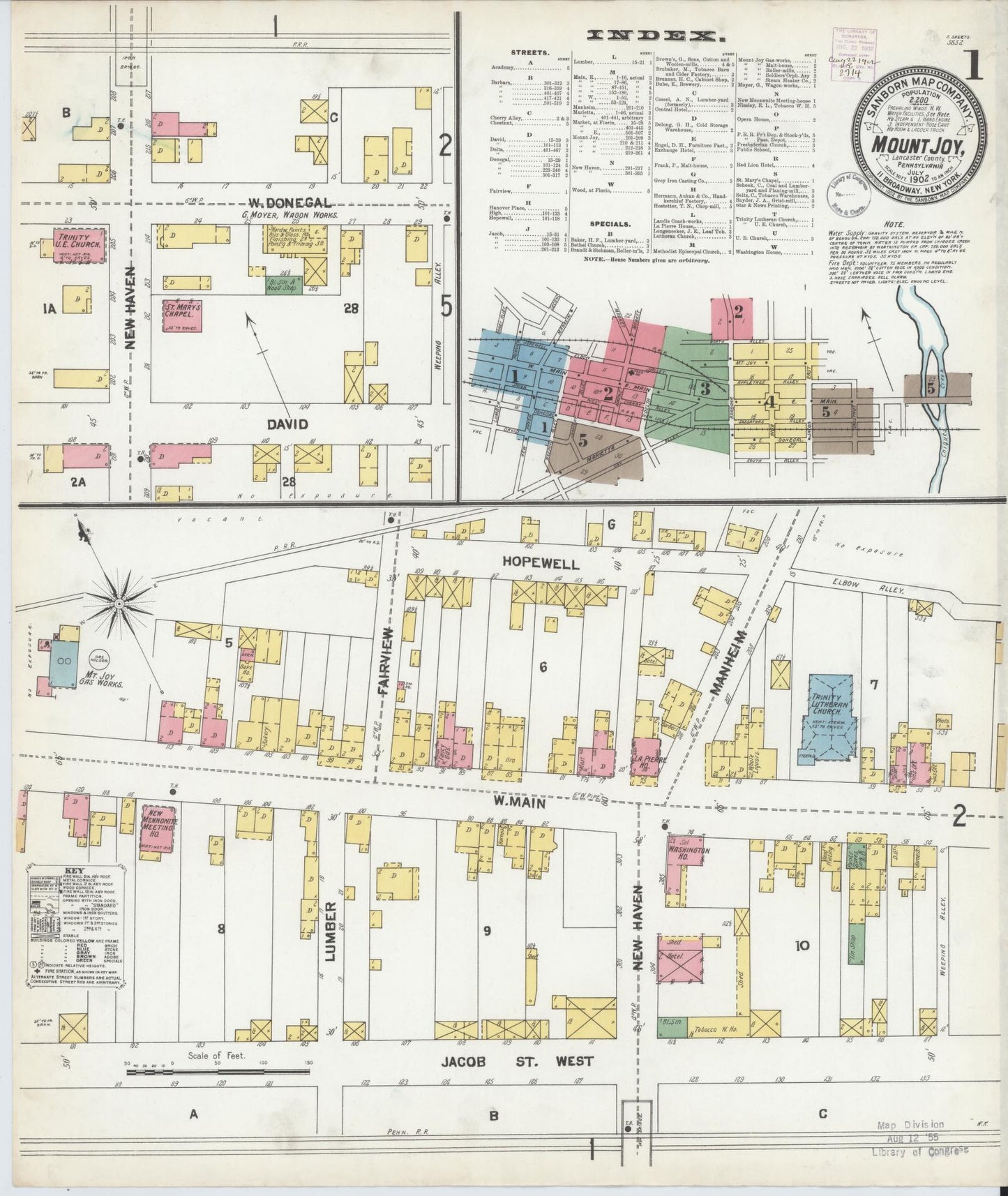 Sanborn Fire Insurance Map from Mount Joy, Lancaster County, Pennsylvania (1902), Sheet #0001 - Historic Sanborn Fire Insurance Map Print, vintage old map wall art, antique decor, genealogy gift, Pennsylvania Pennsylvania map