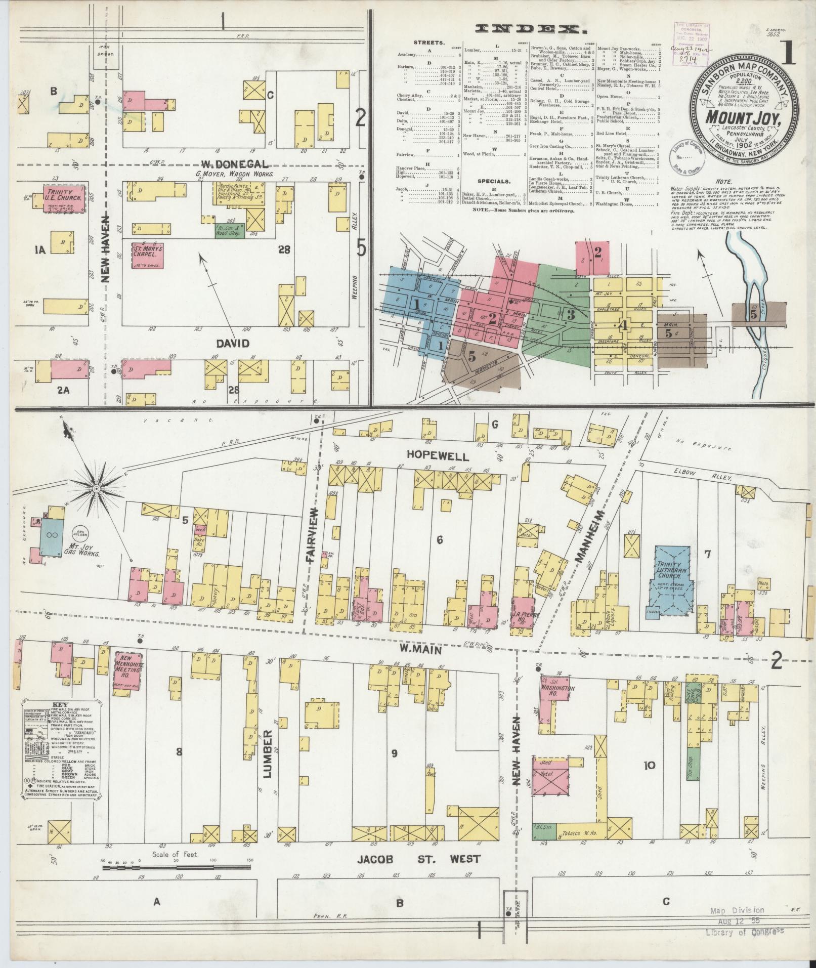 Sanborn Fire Insurance Map from Mount Joy, Lancaster County, Pennsylvania (1902), Sheet #0001 - Historic Sanborn Fire Insurance Map Print, vintage old map wall art, antique decor, genealogy gift, Pennsylvania Pennsylvania map