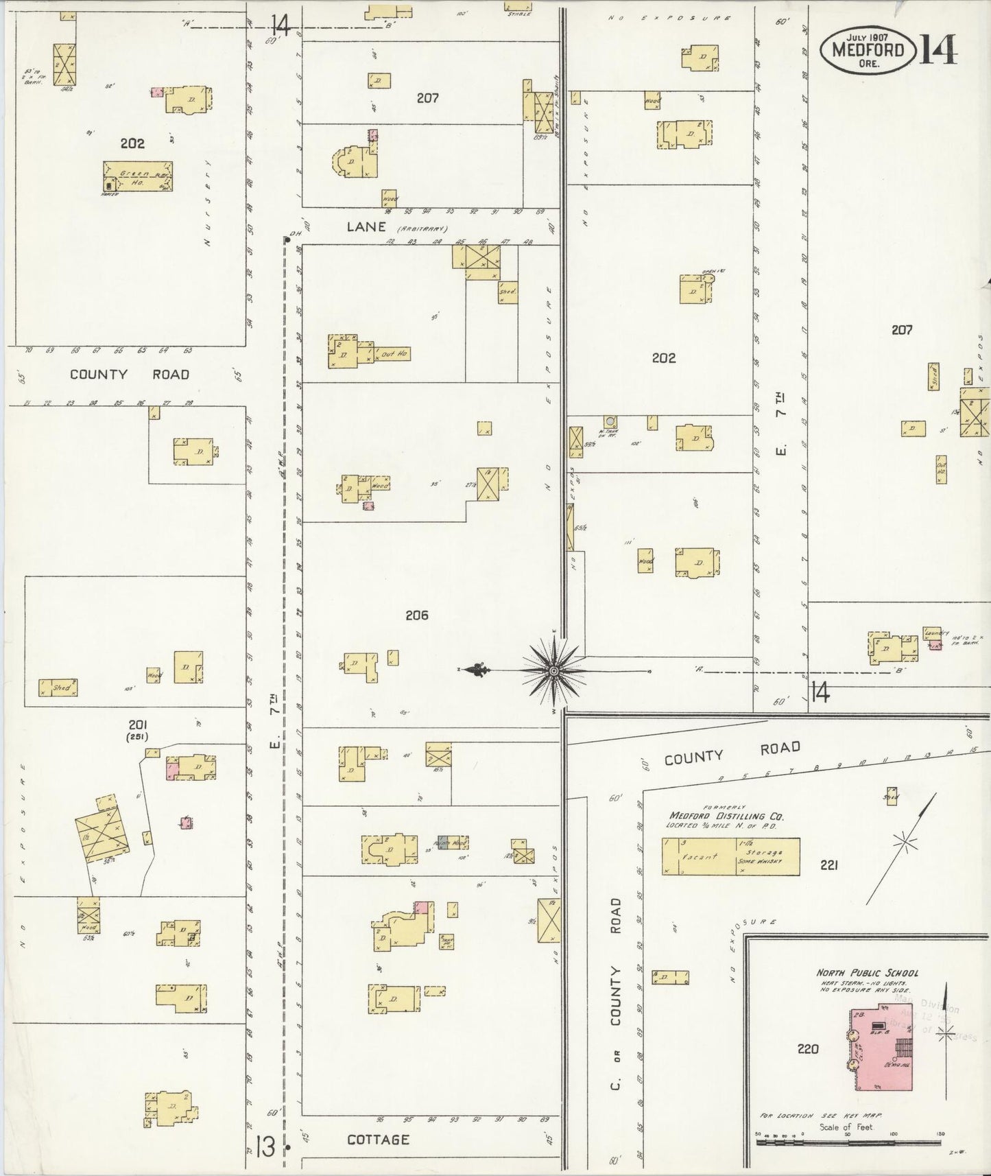 Sanborn Fire Insurance Map from Medford, Jackson County, Oregon (1907), Sheet #0014 - Complete Map Set gallery image, historic Sanborn map, vintage wall art, Oregon Oregon