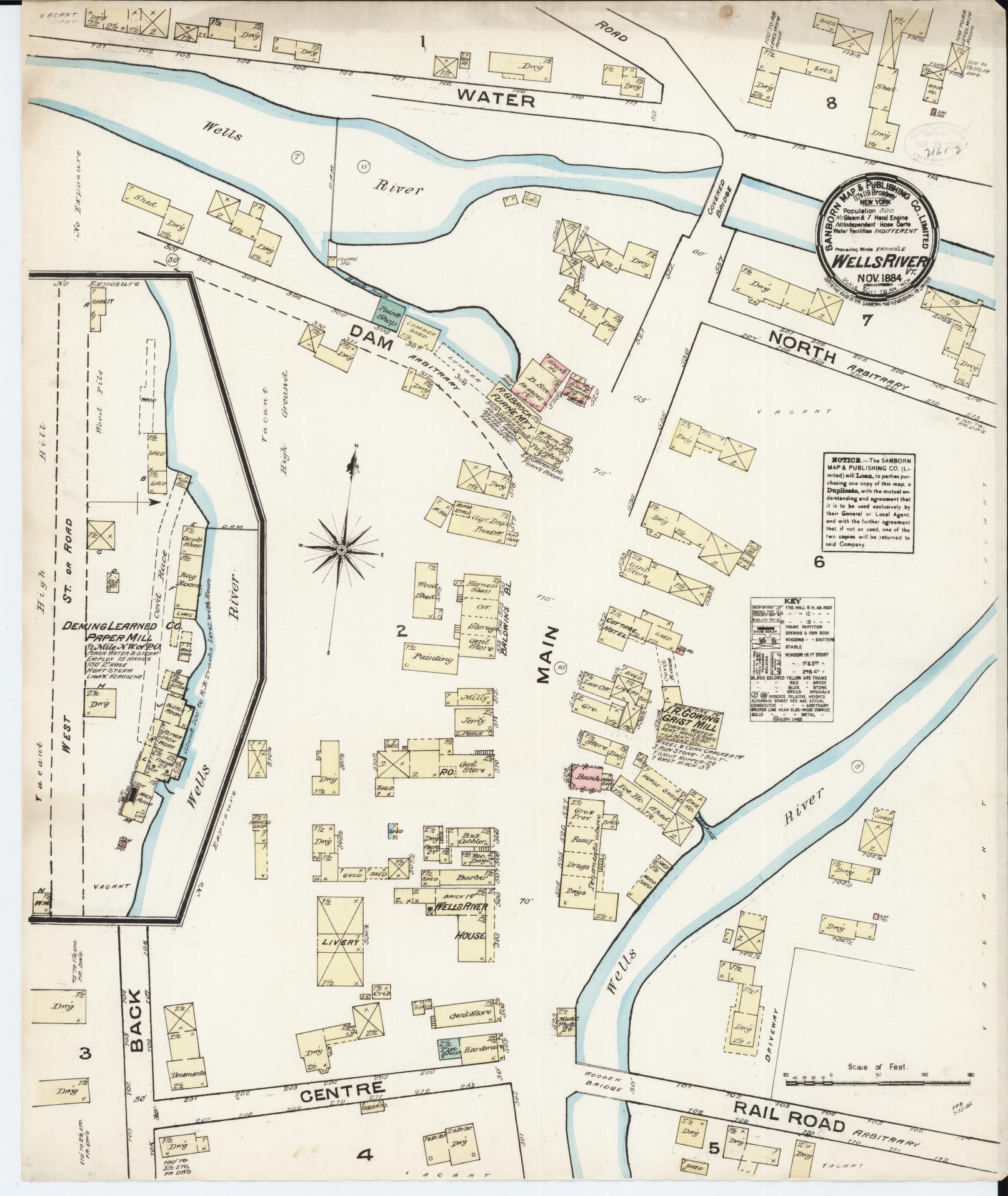 Sanborn Fire Insurance Map from Wells River, Orange County, Vermont. (1884) – Historic Sanborn Fire Insurance Map Print