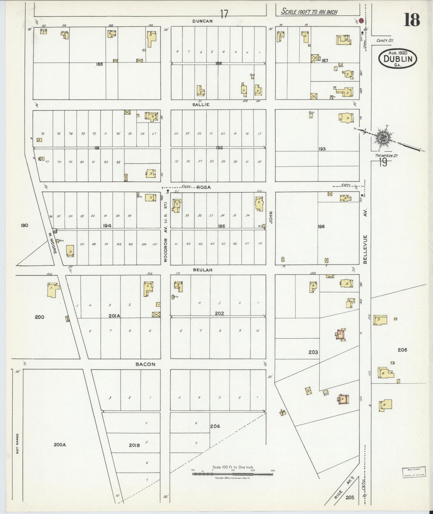 Sanborn Fire Insurance Map from Dublin, Laurens County, Georgia (1920), Sheet #0018 - Complete Map Set gallery image, historic Sanborn map, vintage wall art, Georgia Georgia