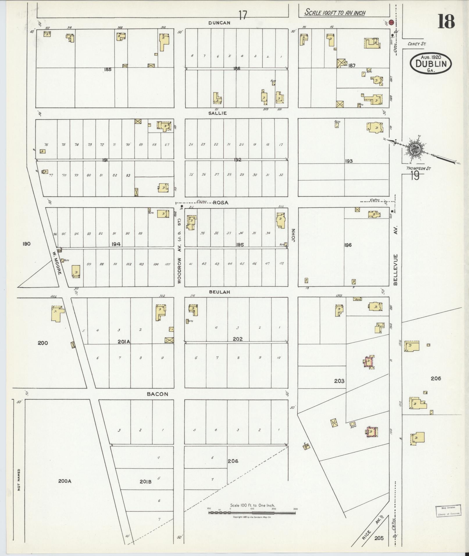 Sanborn Fire Insurance Map from Dublin, Laurens County, Georgia (1920), Sheet #0018 - Complete Map Set gallery image, historic Sanborn map, vintage wall art, Georgia Georgia