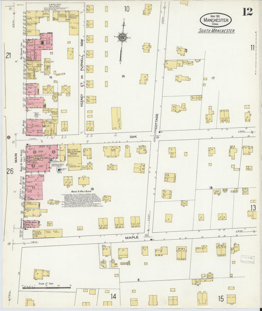 Sanborn Fire Insurance Map from Manchester, Hartford County, Connecticut (1911), Sheet #0012 - Historic Sanborn Fire Insurance Map Print, vintage old map wall art, antique decor, genealogy gift, Connecticut Connecticut map
