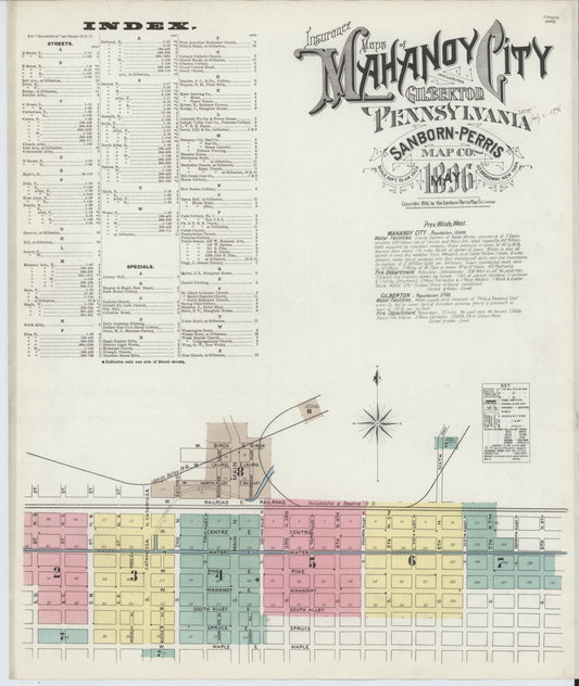 Sanborn Fire Insurance Map from Mahanoy City, Schuylkill County, Pennsylvania (1896), Sheet #0001 - Historic Sanborn Fire Insurance Map Print, vintage old map wall art, antique decor, genealogy gift, Pennsylvania Pennsylvania map