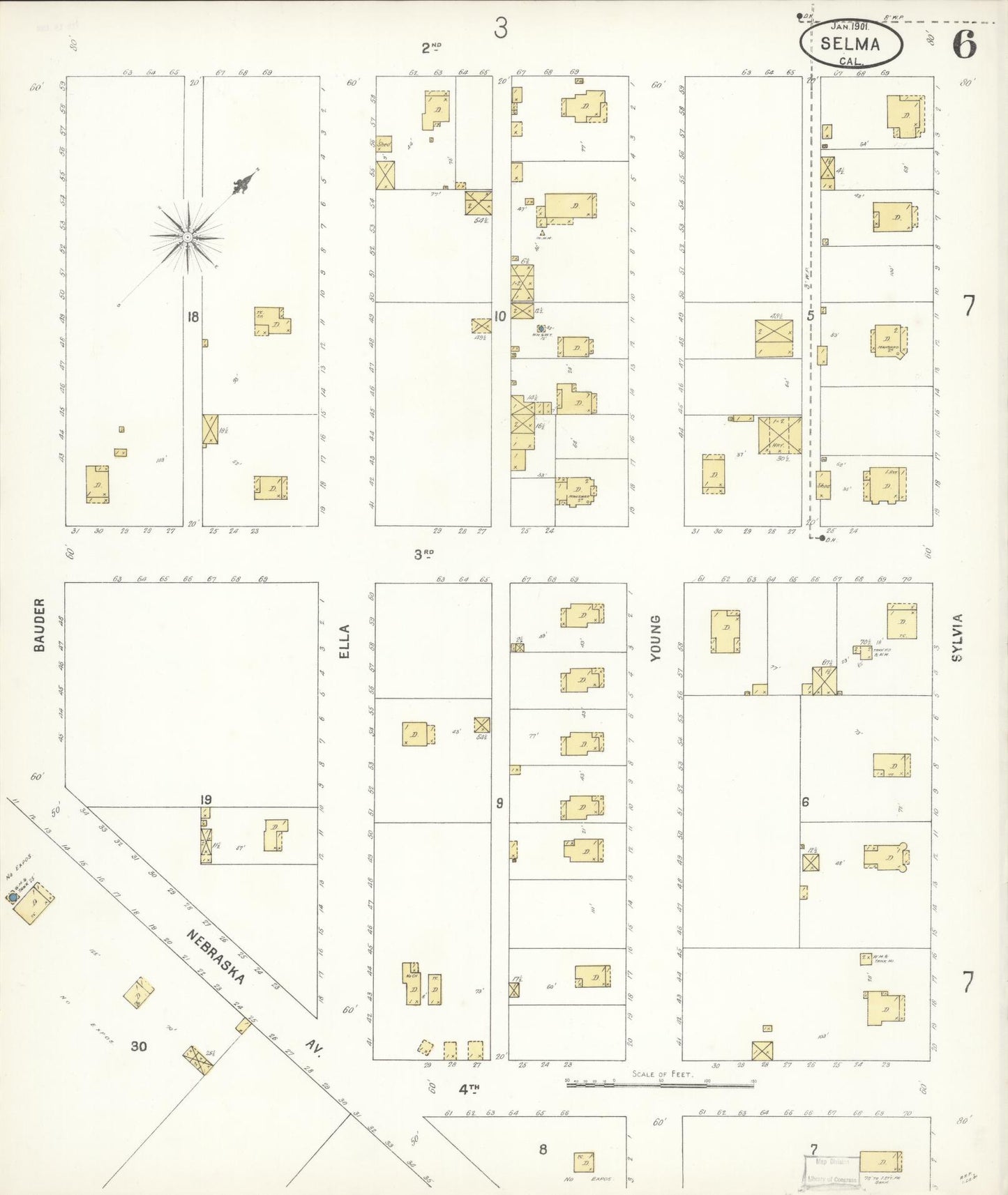Sanborn Fire Insurance Map from Selma, Fresno County, California (1901), Sheet #0006 - Complete Map Set gallery image, historic Sanborn map, vintage wall art, California California