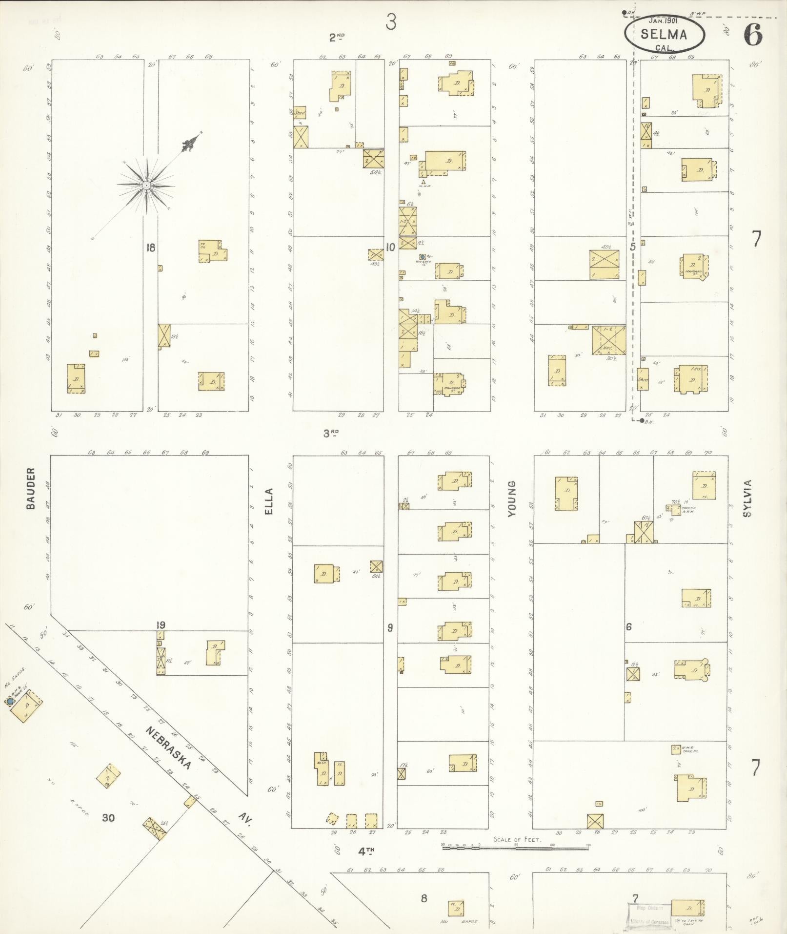 Sanborn Fire Insurance Map from Selma, Fresno County, California (1901), Sheet #0006 - Complete Map Set gallery image, historic Sanborn map, vintage wall art, California California