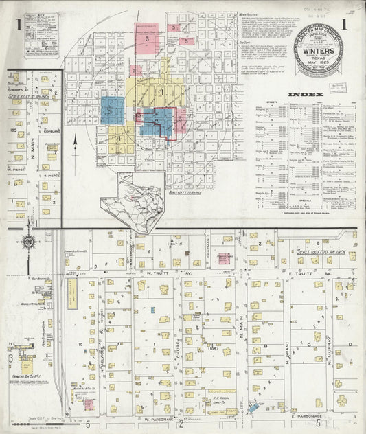 Sanborn Fire Insurance Map from Winters, Runnels County, Texas (1925), Sheet #0001 - Historic Sanborn Fire Insurance Map Print, vintage old map wall art, antique decor, genealogy gift, Texas Texas map