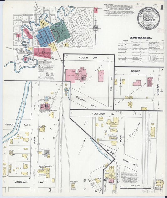 Sanborn Fire Insurance Map from Warren, Marshall County, Minnesota (1909), Sheet #0001 - Historic Sanborn Fire Insurance Map Print, vintage old map wall art, antique decor, genealogy gift, Minnesota Minnesota map