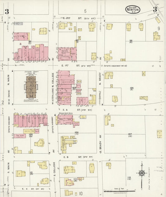 Sanborn Fire Insurance Map from Newton, Catawba County, North Carolina (1924), Sheet #0003 - Historic Sanborn Fire Insurance Map Print, vintage old map wall art, antique decor, genealogy gift, North Carolina North Carolina map